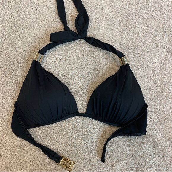 Victoria’s Secret Bombshell black bikini top Sz S ruched gold hardware🇨🇦 - Picture 5 of 8